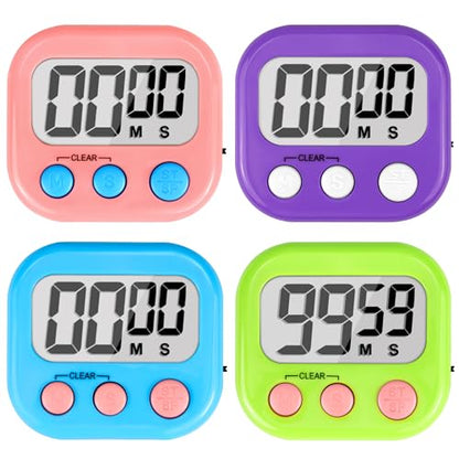 Digital Timer for Kids Teacher Supplies Classroom Timer for Study Learning Management Kitchen Work Exercise-4Pack Pink Blue Green Purple - color: Pink Blue Green Purple