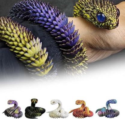 3D Printed Animals Set 3D Printed Snake Toys 3D Printed Articulated Flexible Fidget Toy 3D Printed Animals Exquisite Cute Pet Toy Children/Adults Fidget Toys (Black & Gold, 17.7) - color: Black & Gold, size: 17.7