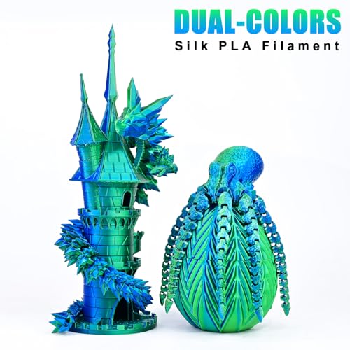 PLA Filament 1.75mm, Silk PLA 3D Printer Filament, Dual Color Filament - Blue Green 1.75 PLA Filament- 2 in 1 Coextrusion 3D Filament PLA 1.75 +/-0.02mm, Fit to AMS, 1kg/Spool - color: Dual-color Blue Green
