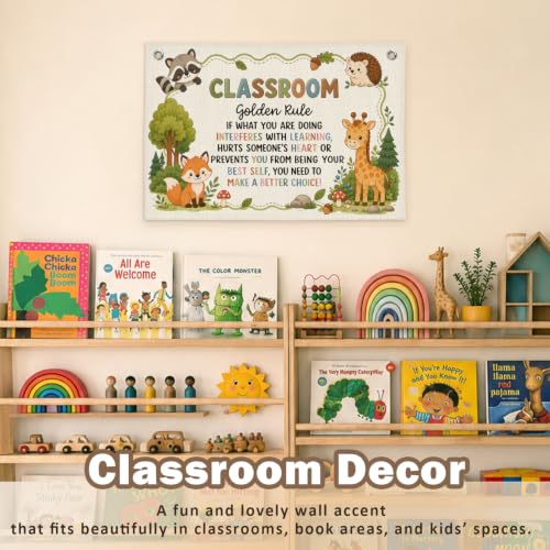 Woodland Classroom Golden Rule Decor Canvas Wall Hanging Banner, - color: 03-Classroom Golden Rule - Woodland Theme