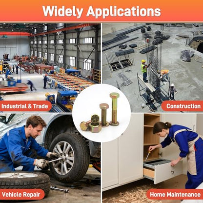Quibbay 924Pcs Grade 8 Bolts and Nuts Assortment Kit, 1/4-20, 5/16-18, 3/8-16, 1/2-13 Heavy Duty Hex SAE Assorted Bolts Nuts and Washers Kit, Carbon Steel Machine Hardware Screw Sets with Case - size: 924PCS 1/4-20 5/16-18 3/8-16 1/2-13