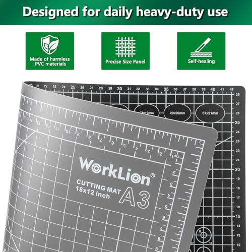 WorkLion Self Healing Cutting Mat: 12''x18'' Double Sided Craft Cutting Mat for Sewing, Fabric, Quilting - 5-Ply Slip-Resistant Hobby Cutting Board for DIY Projects (Grey/Black) - color: Black/Gray, size: 18"L x 12"W