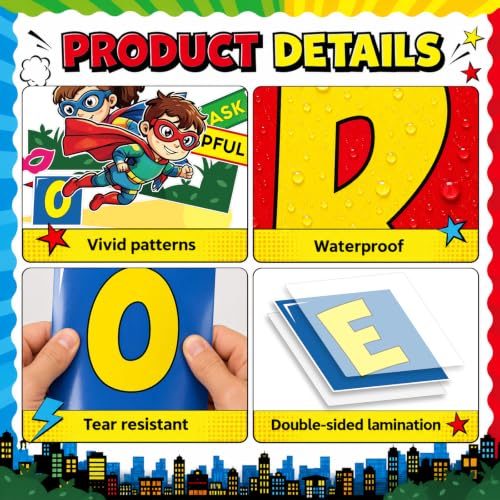 Hero Themed Mental Health Bulletin Board Set Super Themed Positive Classroom Decor Inspirational Heroes Sayings Cityscape Cutouts for Back to School Party Classroom Home Chalkboard Wall Door Decor - style: Be A Hero