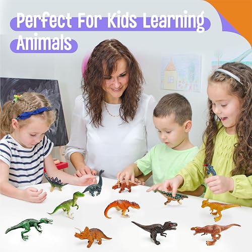 12 Dinosaur Figurines for Kids, Plastic Animal Toys Tiny Portable Dinosaur Figures Playset Montessori Toy Educational Game for Homeschool Preschool Toddler Kids - style: Dinosaurs (excluding cards)