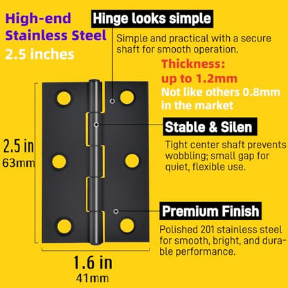 20-Piece 2.5 inch Door Hinge Set - Stainless Steel Cabinet Hinges, Black with 120 Screws - color: Black, size: 2.5IN-20PCS