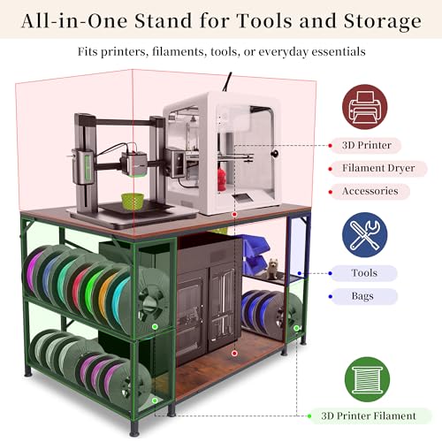 Upgraded 3D Printer Stand, Large 3D Printer Filament Storage Rack for Home Office, 2-Tier Under Desk 3D Printer Table Desk with Filament Storage for Printer Accessories Garage Workshop Studio