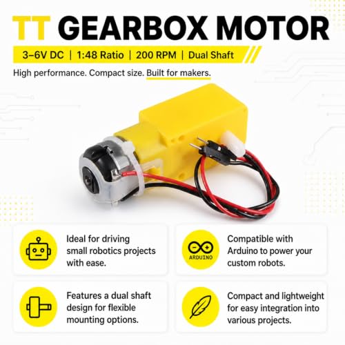10-Pack TT Gear Motor, 3-6V DC, 200RPM, 1:48 Ratio