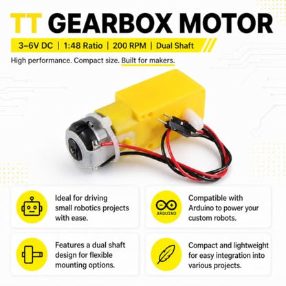 10-Pack TT Gear Motor, 3-6V DC, 200RPM, 1:48 Ratio