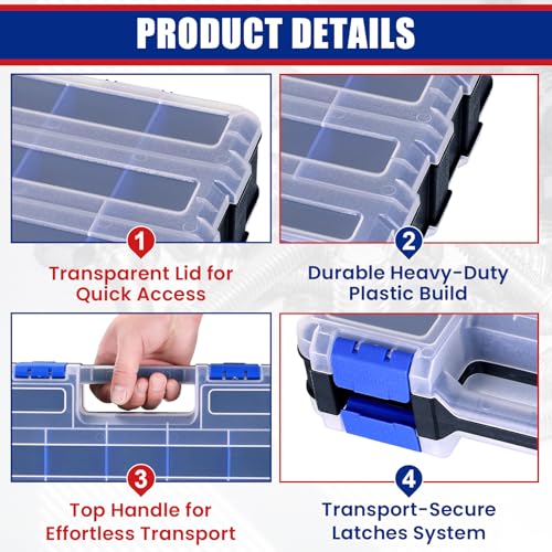 NYXOVA 2 Pack Small Parts Organizer, Hardware Organizer Box - color: Blue