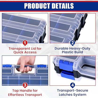 NYXOVA 2 Pack Small Parts Organizer, Hardware Organizer Box - color: Blue