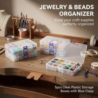5-Pack Blue Plastic Organizer Boxes, Stackable Craft Storage Cases - color: 5pcs- Clear Blue