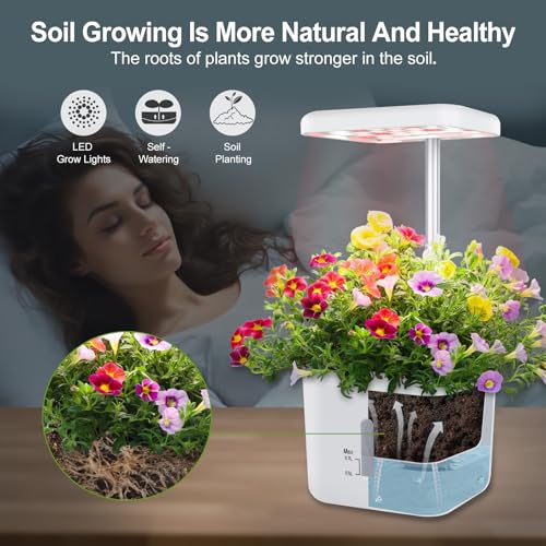 Indoor Garden Planter Growing Systems Soil plant pot indoor Small Smart Soil Gardening System with 17 Watts LED Grow Light Auto Timer Self-Watering Planter Pot Gifts for Mom Women (No Seeds&Soil) - color: White