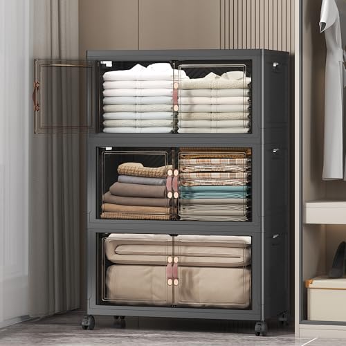 UAMFURI Stackable Storage Bins, 336QT Collapsible Drawers with 1 Lid - color: Dark-112QT, size: 3Pack with 1 top lid