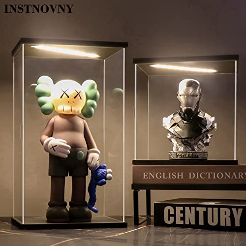 Acrylic Display Case for Collectibles, Action Figures & Trophies, Black Base Solid Yellow Light, 11.8×11.8×15.8 Inch - color: Black-solid Yellow, size: 11.8*11.8*15.8