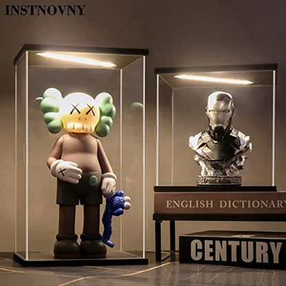 Acrylic Display Case for Collectibles, Action Figures & Trophies, Black Base Solid Yellow Light, 11.8×11.8×15.8 Inch - color: Black-solid Yellow, size: 11.8*11.8*15.8