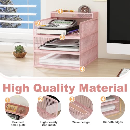 Natwind 3-Tier Stackable Metal Mesh Letter Paper Tray Organizer,Pink - color: Pink, size: 3 tier