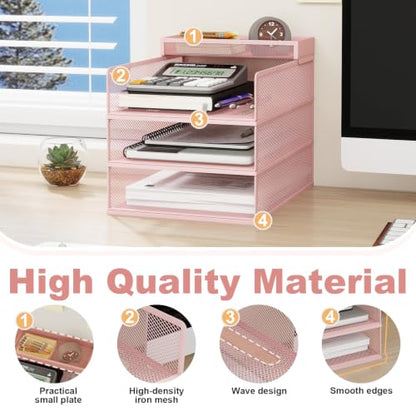 Natwind 3-Tier Stackable Metal Mesh Letter Paper Tray Organizer,Pink - color: Pink, size: 3 tier