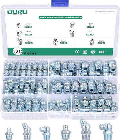 OURU 120PCS Grease Fittings Assortment Kit, SAE with Wrench Kit - size: 120