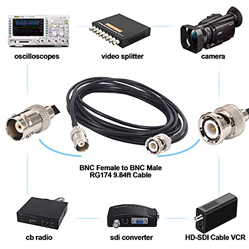 50ohms BNC Male to Female Cable 9.84ft BNC Male to BNC Female Cable RG174 BNC Coax Extension Cable Male to Female Jumper Cable for GPS Devices, Wireless Networking, RF Testing, RC Devices