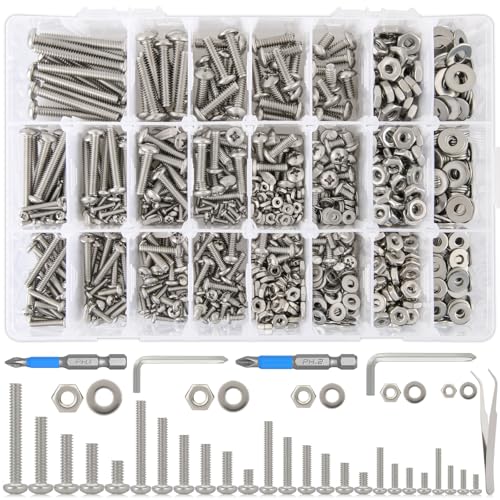 1115Pcs #2-56#4-40#6-32#8-32#10-24 Phillips Pan Head Bolts & Nuts - size: A. #2-56#4-40#6-32#8-32#10-24