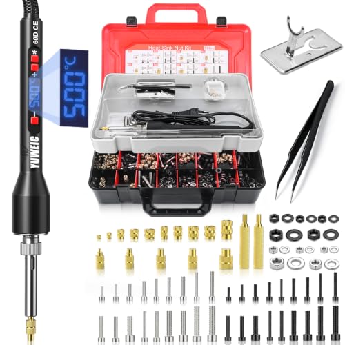 Threaded Inserts Set 60W Nut Inserts Tool Kit Digital Soldering Iron with Adjustable Temperature 392°F–932°F, M2 M3 M4 M5 M6 Heat Insert Tips with Suitcase for 3D Printing DIY Plastic Repair Tool - size: M2 M3 M4 M5 M6