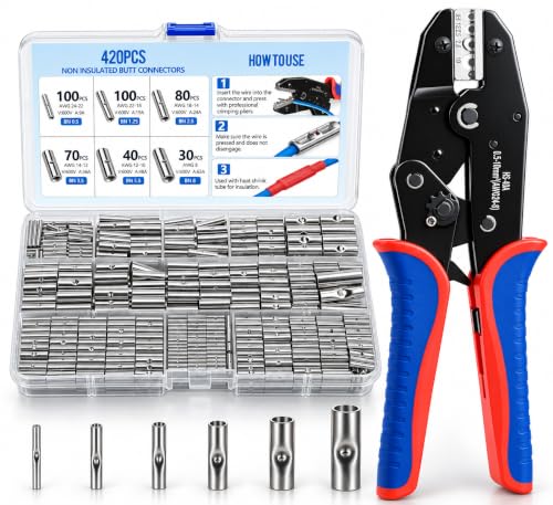 420PCS Non Insulated Butt Connectors with Crimping Tool, 24-8 AWG - style: 420 PCS Non Insulated Connectors With Crimper