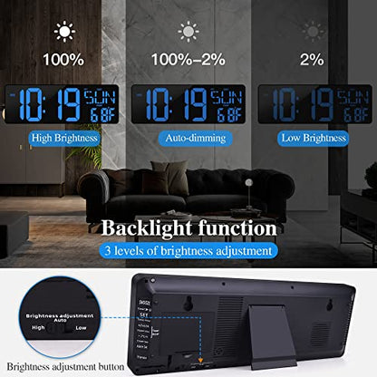 17.2"Large Digital Wall Clock Large Display with Remote Control 180°Visible - color: Blue