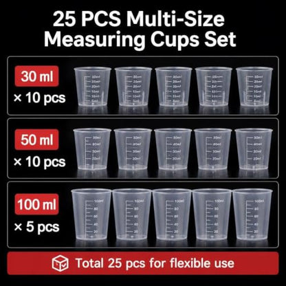 25Pcs Transparent Graduated Plastic Measuring Cups, Resin Epoxy Paint Mixing Containers, Multi-use Scale Cups for Craft, Kitchen & Laboratory Liquid Measurement (50, Milliliters)
