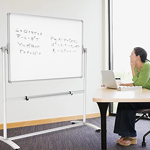 VIZ-PRO Double-Sided Magnetic Mobile Whiteboard on Wheels, 48 x 36 Inches