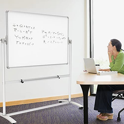 VIZ-PRO Double-Sided Magnetic Mobile Whiteboard on Wheels, 48 x 36 Inches