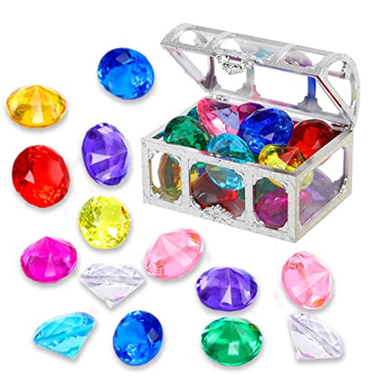 XIJUAN Diving gem Pool Toys Sand Toys,14Colorful Diamond Treasure Chest Summer Swimming gems Pirate Diving Toy Set Underwater Swimming toyChildren's Game Gifts for Boys and Girls(Silver White) - color: Silver White