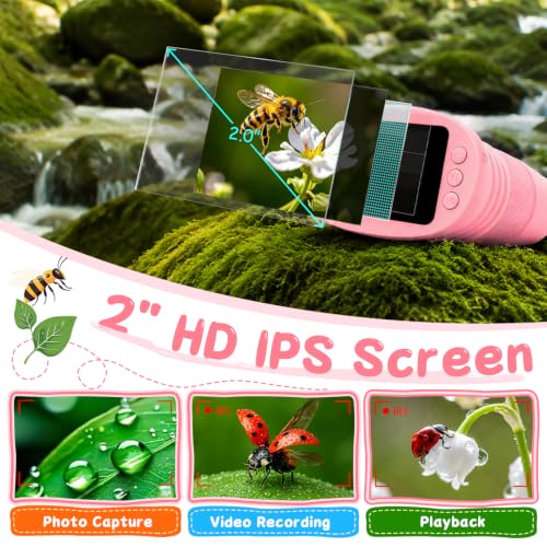 SEEKID Microscope for Kids 200-1000X, STEM Toy Science Kit for Kid(Pink) - color: Pink