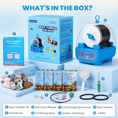 KomeStone K5 Rock Tumbler for Kids & Adults, Quiet Rock Polisher, Ages 6+