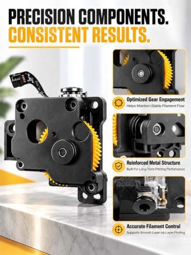 Hardened Steel Extruder Unit for Bambu Lab P1P P1S 3D Printer, Upgraded Dual Gear Extruder Assembly with Filament Run-Out Detection, High Torque Feeding System Replacement Accessory - color: Black