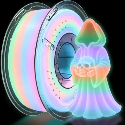 Glow in the Dark PLA+ Filament, 1KG(2.2lbs), Raindow, 1.75mm - color: Crystal Rainbow