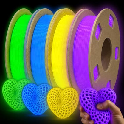 Glow in the Dark TPU 95A 3D Printer Filament Bundle - 1.75mm Soft Flexible TPU 3D Filament, Accuracy +/- 0.03mm, Luminous Filament for Halloween, Fit Most 3D Printers - 4 Spools 250g Each - color: Green/Blue/Yellow/Purple
