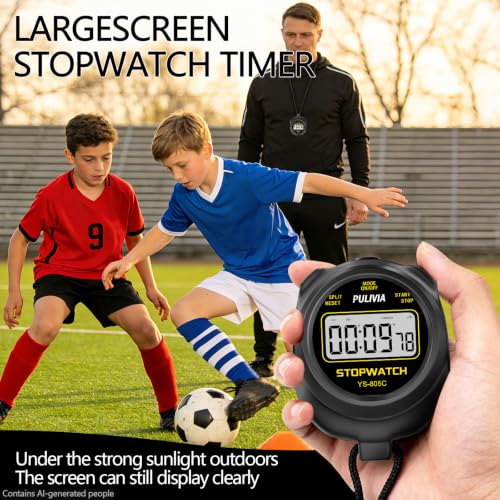 Stopwatch Timer with Countdown, Simple Operation Digital Stop Watch for Sports, Countdown-Alarm Button-Sound, AAA Battery Included (Black)