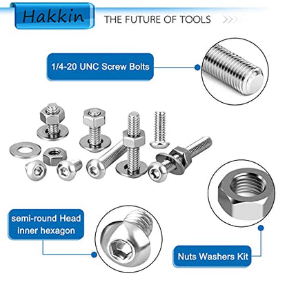 Hakkin 330pcs SAE 1/4-20 UNC Hex Socket Button Head Cap Screw Bolts Flat Washers Nuts Assortment Kit 304 Stainless Steel, 8 Sizes (Length 3/8" to 2"), Machine Screws Set with Storage Case - size: F. 1/4