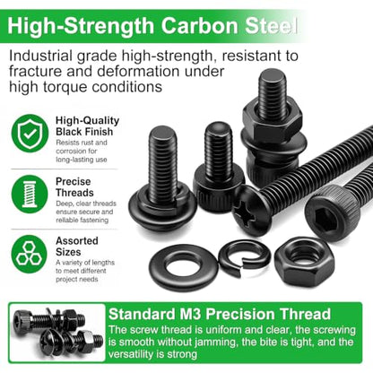 Twidec/2325PCS M3 Screws Assortment Kit,Hex Socket Head & Phillips Pan Head - color: 2325PCS