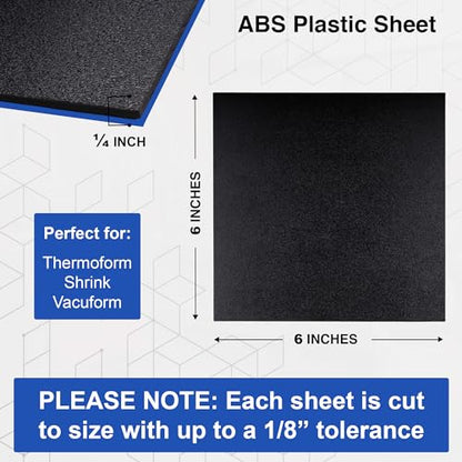 Duco ABS Plastic Sheet 1/4" (6mm) Thick 6" x 6" - 4 Pack of USA-Made Textured & Matte ABS Black Sheet - Heat Moldable Plastic Panel for Home Decor, Crafts, Robotics, DIY Projects and Industrial - size: 6" x 6"