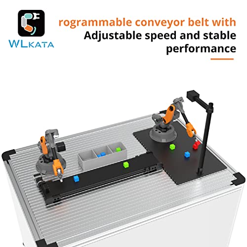 wlkata Mirobot 6DoF Mini Industrial Robot Arm Professional Kit Plus Conveyor Belt Set Programmable Robot Arm Light Professional Desktop Robot Arm Plus Conveyor Belt Set for K12 Or 3D Printer