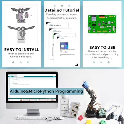 Smart Robot Arm for Arduino & MicroPython ESP32 4DOF Programmable Robotic Arm Building Kit with Joystick/Web App Control for STEAM Education, Motion Recording & Loop Playback