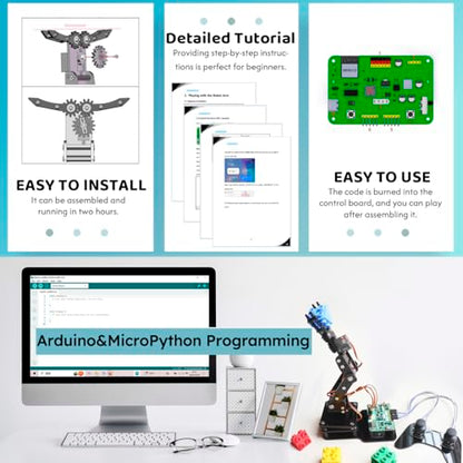 Smart Robot Arm for Arduino & MicroPython ESP32 4DOF Programmable Robotic Arm Building Kit with Joystick/Web App Control for STEAM Education, Motion Recording & Loop Playback