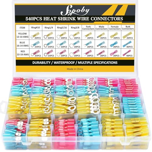 540PCS Marine Grade Heat Shrink Wire Connectors of Tinned Red Copper