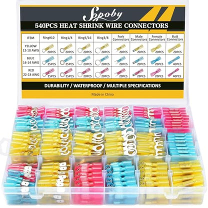 540PCS Marine Grade Heat Shrink Wire Connectors of Tinned Red Copper
