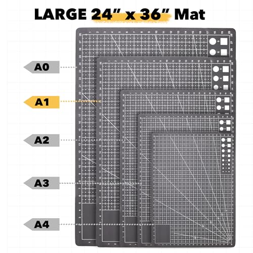 Mandala Crafts Self-Healing Black Gray 24" x 36" A1 Cutting Mat for Sewing - color: Black, size: 24 x 36 Inches Mat