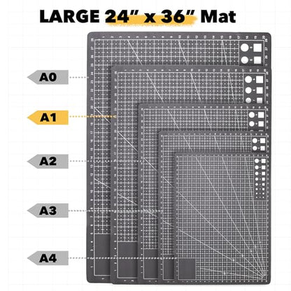 Mandala Crafts Self-Healing Black Gray 24" x 36" A1 Cutting Mat for Sewing - color: Black, size: 24 x 36 Inches Mat