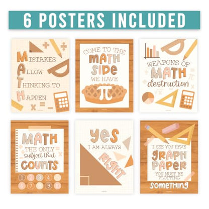 6 Math Posters - Motivational Math Posters for Elementary & Middle School - color: Boho Neutral