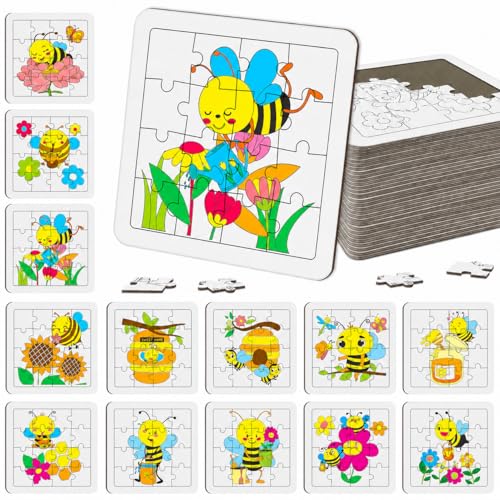 Cinrobiye 24 PCS Bee Coloring Jigsaw Craft Kit for Kids, DIY Bumblebee Activity Set Bulk with 12 Designs, Spring Insect Party Favors, Classroom Art Projects, Summer Decorations - color: Bee