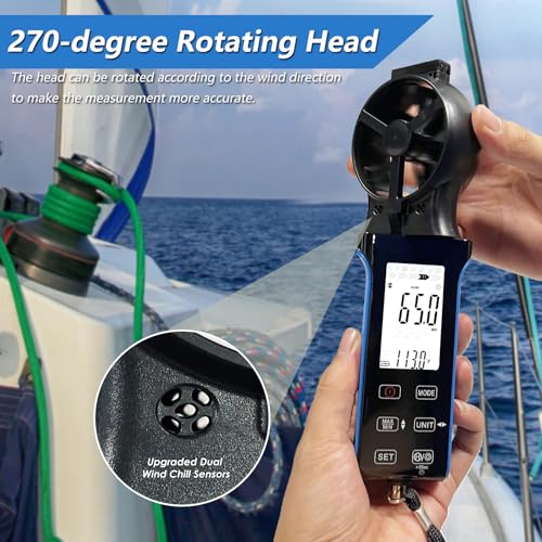 HoldPeak CFM Meter HVAC Anemometer with 270º Rotatable Detector, Handheld Wind Speed Meter Gauge with Touch Button, Waterproof Rechargeable Air Flow Velocity Measuring Device for HVAC Outdoor Sailing - color: 5000D-CFM Anemometer